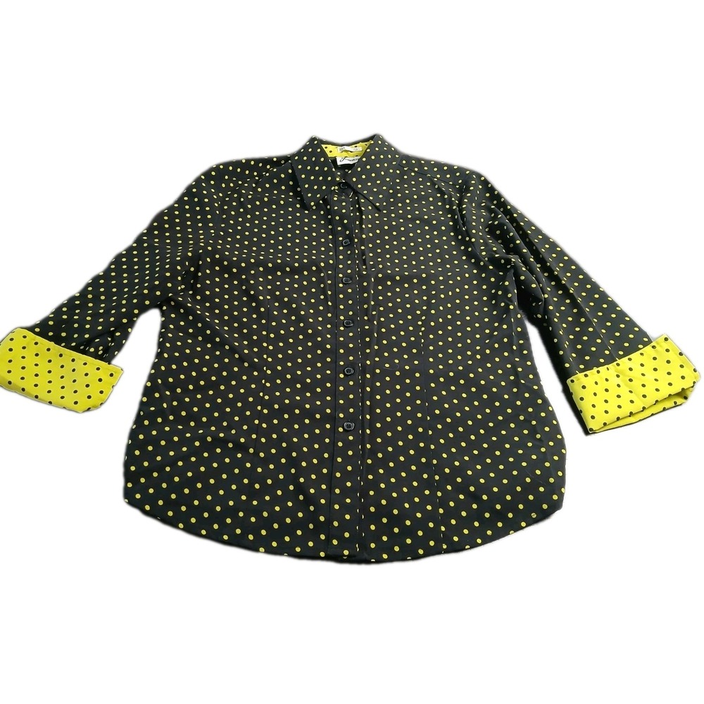 Joanna black with poke dots button down Dress Shirt women Business Casual #458C